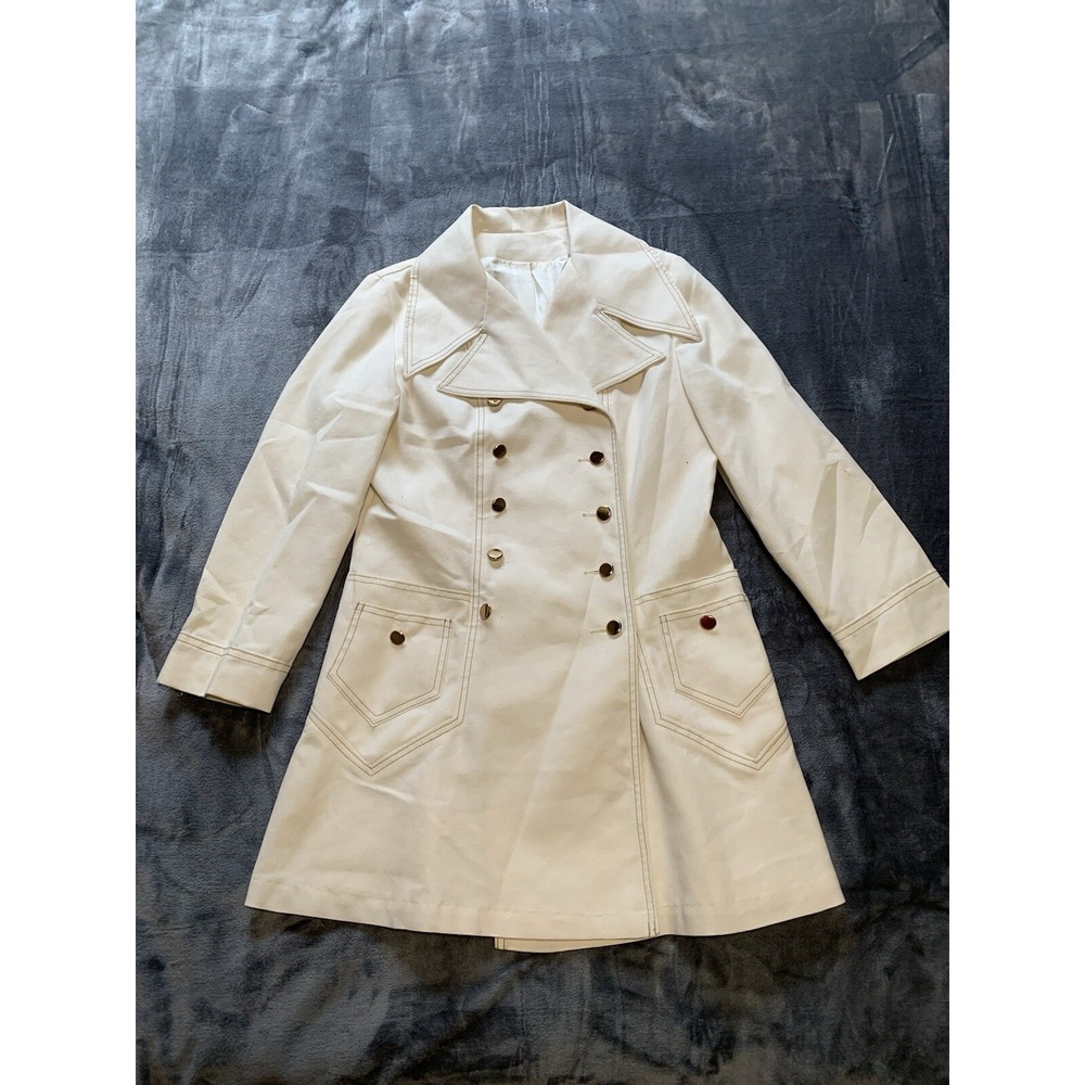 Vintage Bonders Small Cream Double Breasted Trench‎ Coat Contrast Stitch Flaw